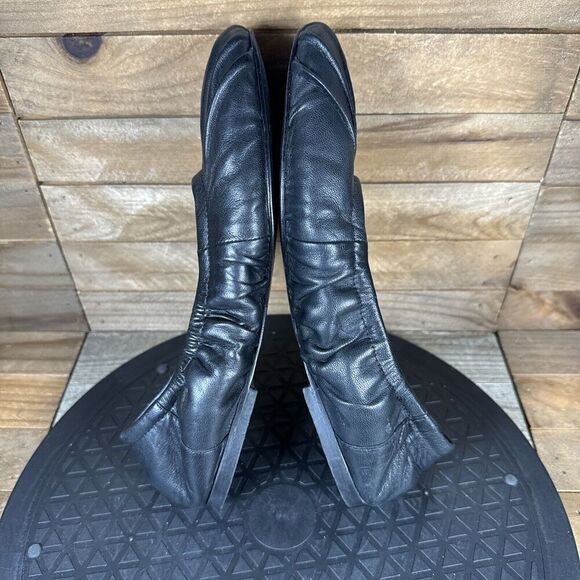 Free People Womens Sz 6.5 Ruched Black Leather CARA Elasticized Ballet Flats - Picture 8 of 10